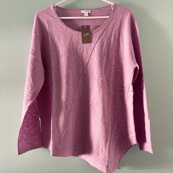 J. Jill Tops Pure Jill Linen Asymmetrical Hem Top Color Purple Size: MP - Picture 6 of 8